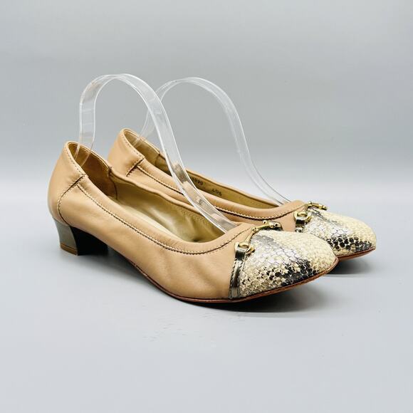 AGL Shoes Womens EU 40.5 US 10.5 Tan Snakeskin Cap Toe Italy Kitten Heels - Picture 2 of 13